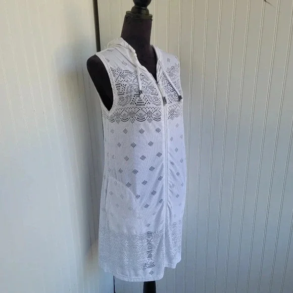 DOTTI Swim Cover Up Crochet Full Zip Up Hoodie White Lace $56 Sz Small S - Picture 2 of 12